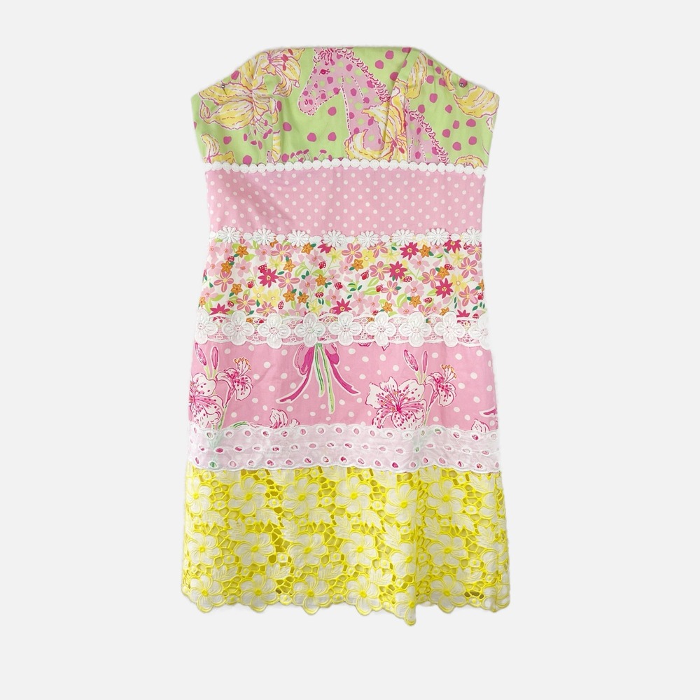 LILLY PULITZER Preppy Pink Delightful Dress Strapless‎ Eyelet Lace Dress Size 6